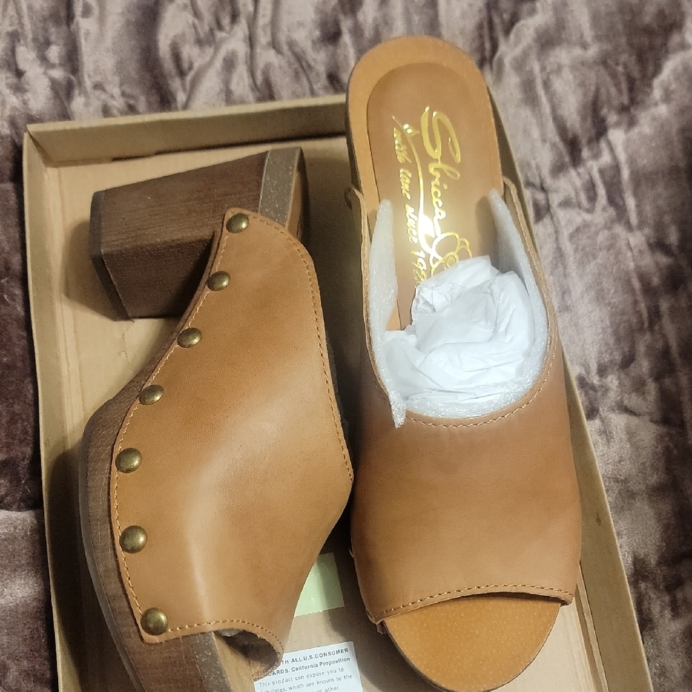 Sbicca Brown Leather Mules with Studded Detail